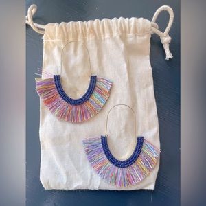 Festive fringe earrings. Beautiful royal blue with rainbow colors. New!